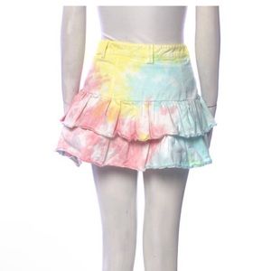 LoveShackFancy - Multicolored Pastel Tie-Dye Ruffle Denim Miniskirt size: 2